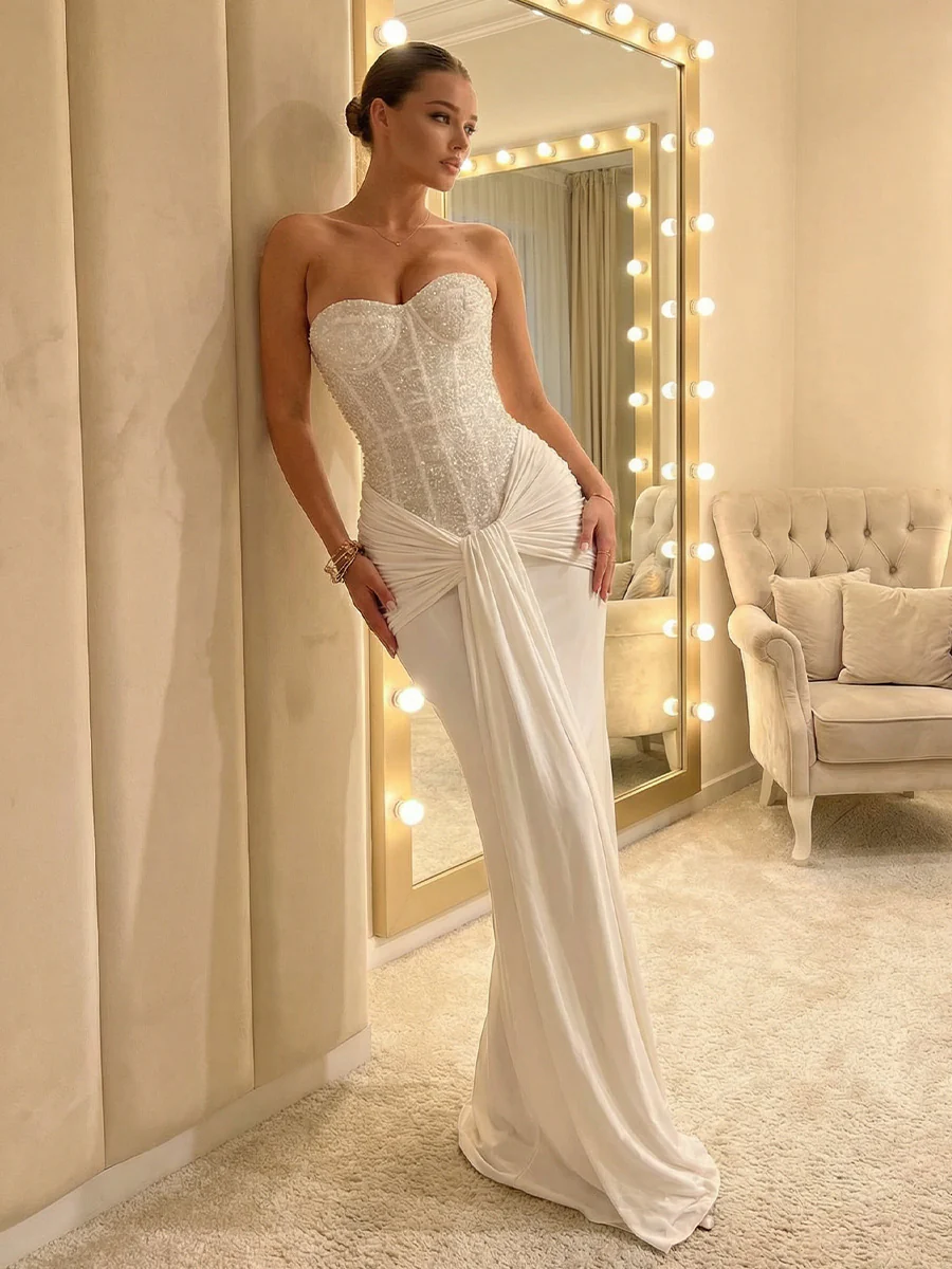 Sheath/Column Evening Gown Sweetheart Floor-Length Party Dresses with Scarf