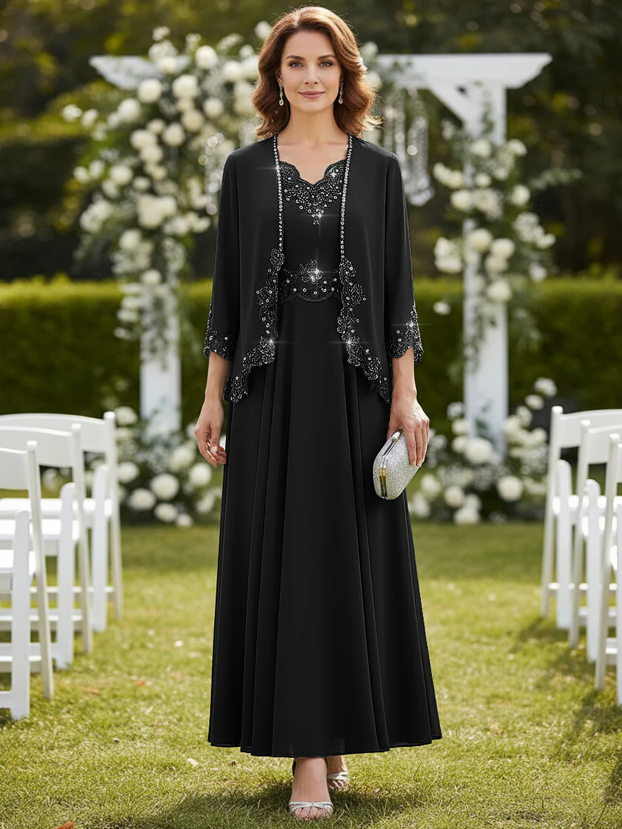 A-Line/Princess 2 Piece Floor-Length Formal Mother of the Bride Dresses with Jacket