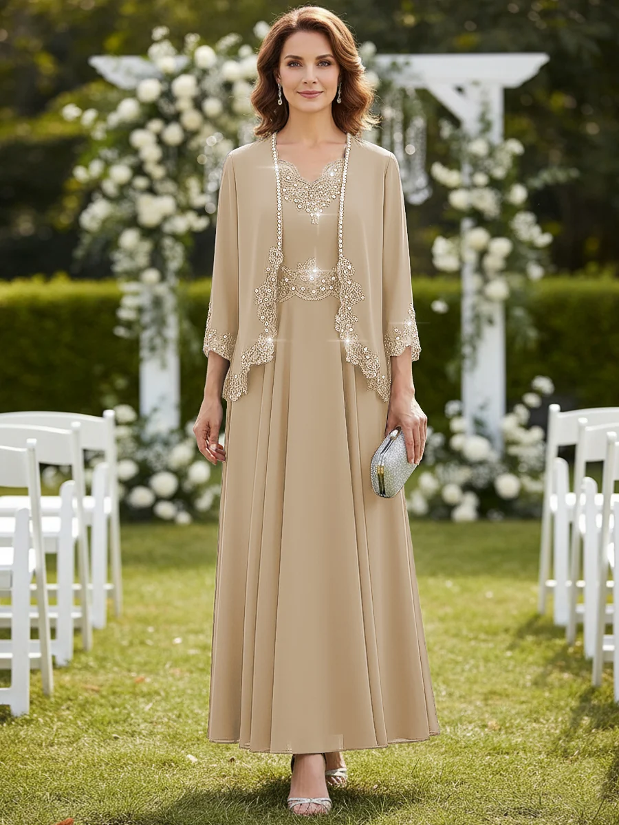 A-Line/Princess 2 Piece Floor-Length Formal Mother of the Bride Dresses with Jacket