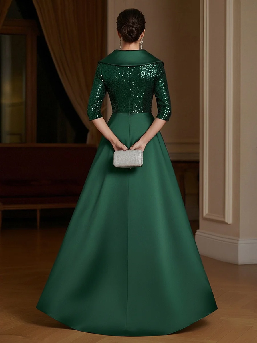 Sheath V Neck 3/4 Sleeve Floor Length Elegant Evening Dresses Women Formal Gowns