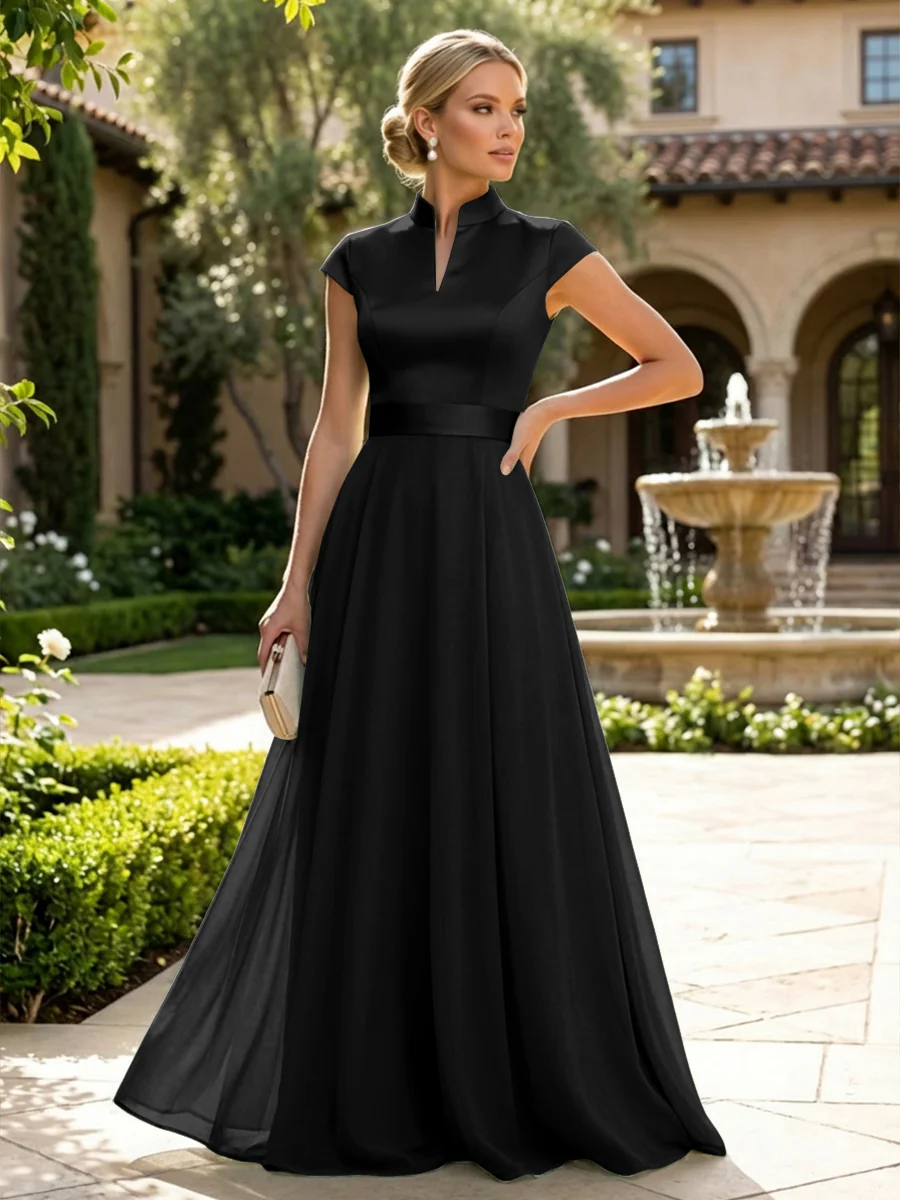 Elegant A-Line Chiffon Floor-Length Mother of the Bride & Groom Dresses with Satin Corset Bodice
