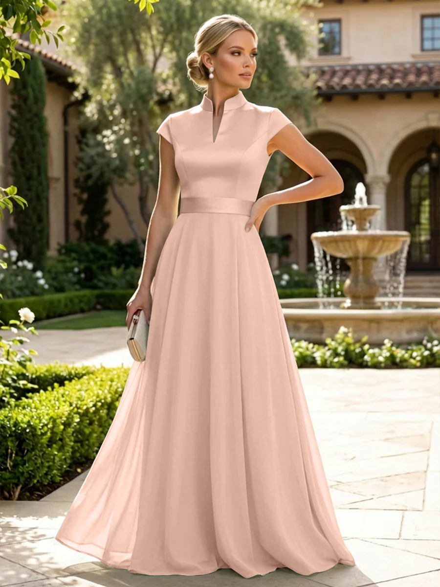 Elegant A-Line Chiffon Floor-Length Mother of the Bride & Groom Dresses with Satin Corset Bodice