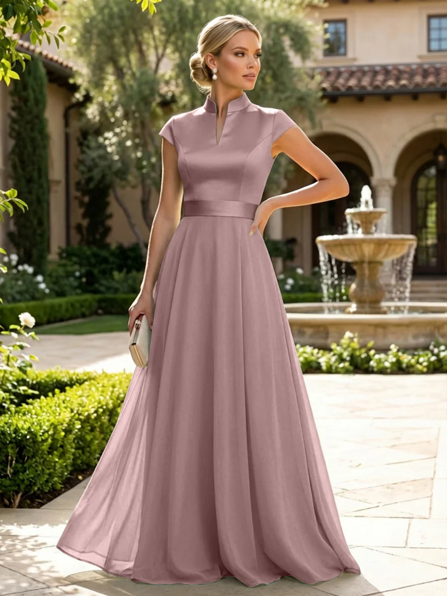 Elegant A-Line Chiffon Floor-Length Mother of the Bride & Groom Dresses with Satin Corset Bodice