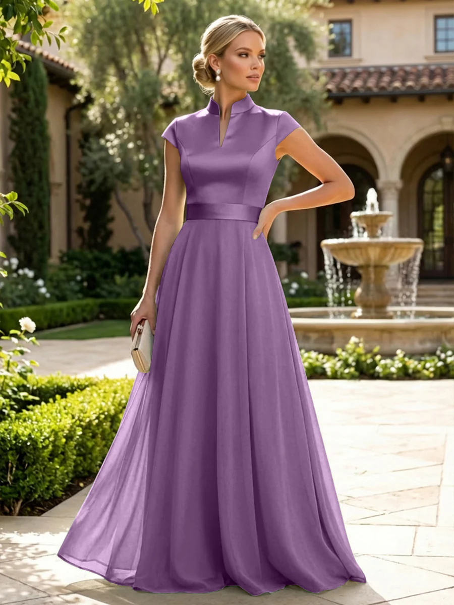 Elegant A-Line Chiffon Floor-Length Mother of the Bride & Groom Dresses with Satin Corset Bodice