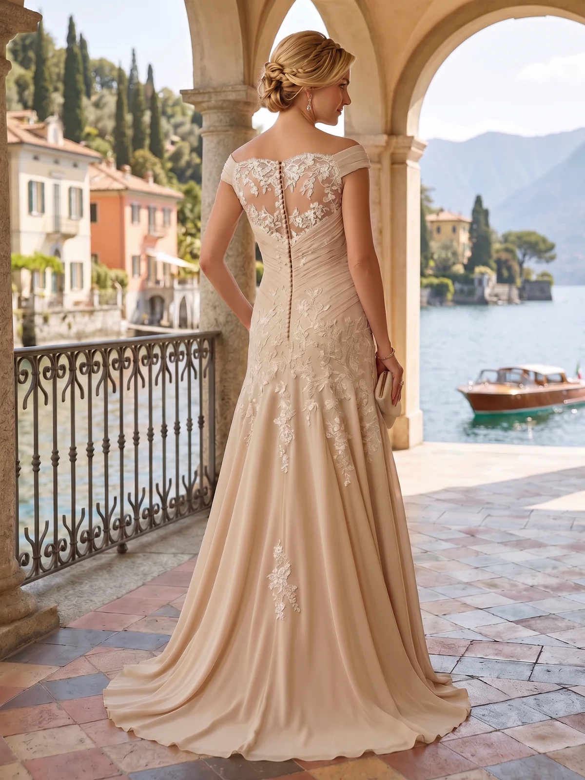 Chiffon Lace A-Line/Princess Off Shoulder Long Mother of the Bride & Groom Dresses with Ruched Waist & Sweep Train