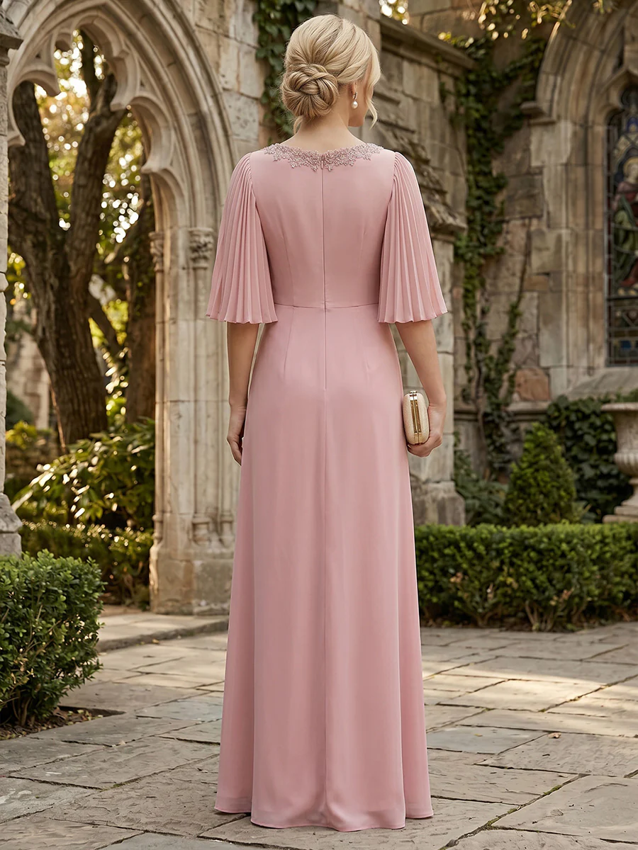Chiffon A-Line/Princess Scoop Neck Floor-Length Mother of the Bride & Groom Dresses with Ruched Waist