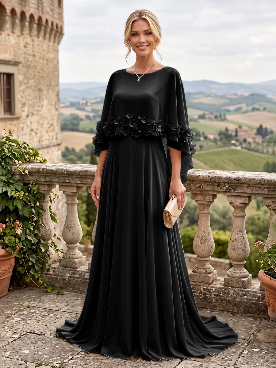 Applique Capelet Chiffon Mother Of The Bride Dress