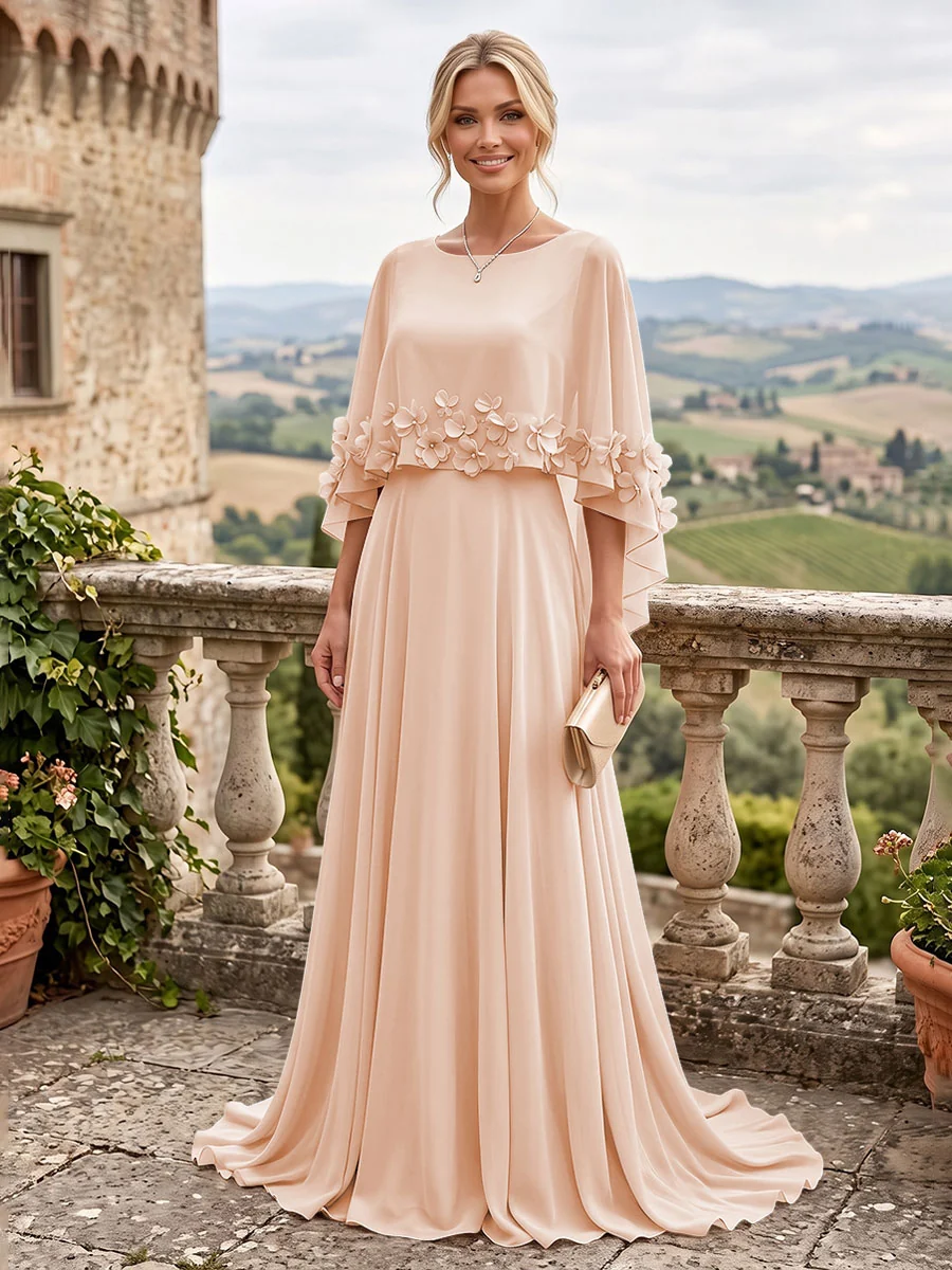Applique Capelet Chiffon Mother Of The Bride Dress