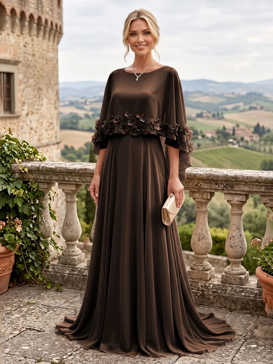 Applique Capelet Chiffon Mother Of The Bride Dress