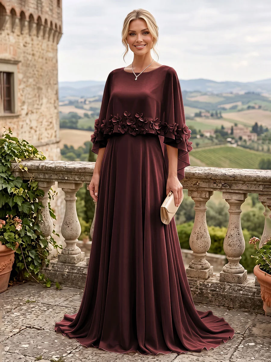 Applique Capelet Chiffon Mother Of The Bride Dress