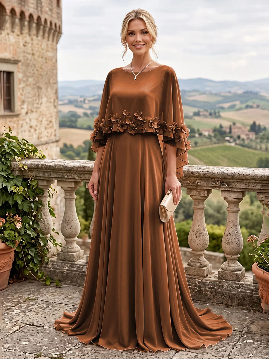 Applique Capelet Chiffon Mother Of The Bride Dress