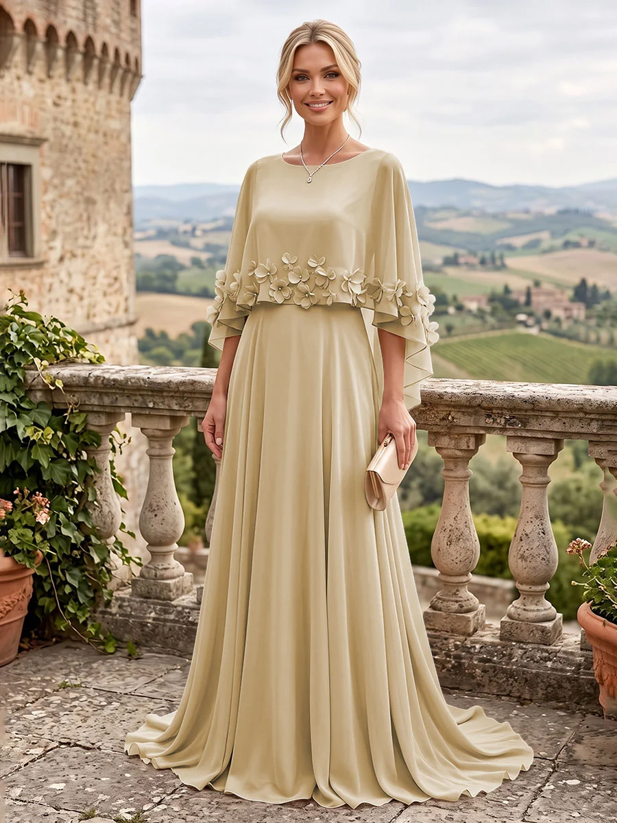 Applique Capelet Chiffon Mother Of The Bride Dress