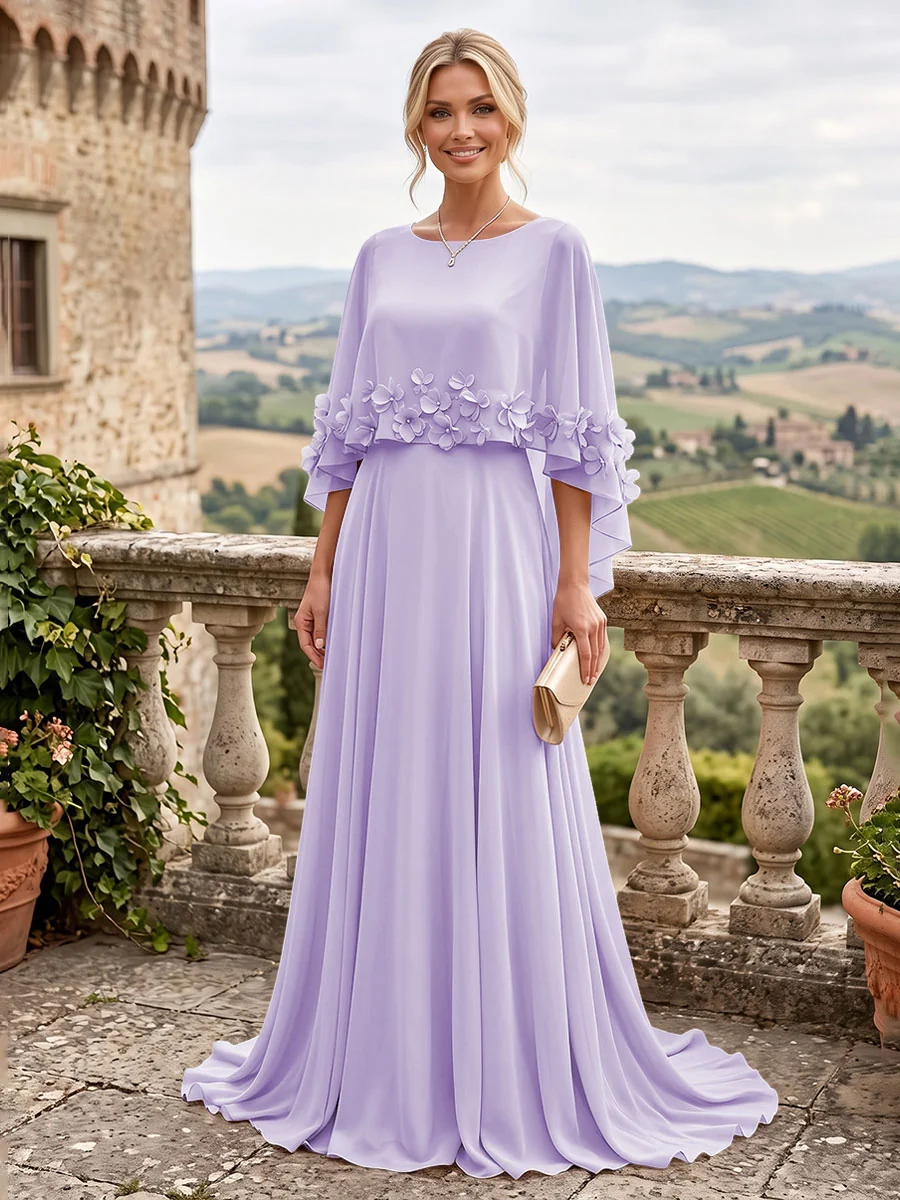 Applique Capelet Chiffon Mother Of The Bride Dress