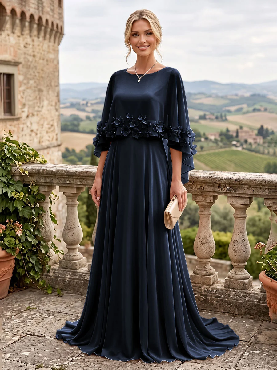 Applique Capelet Chiffon Mother Of The Bride Dress