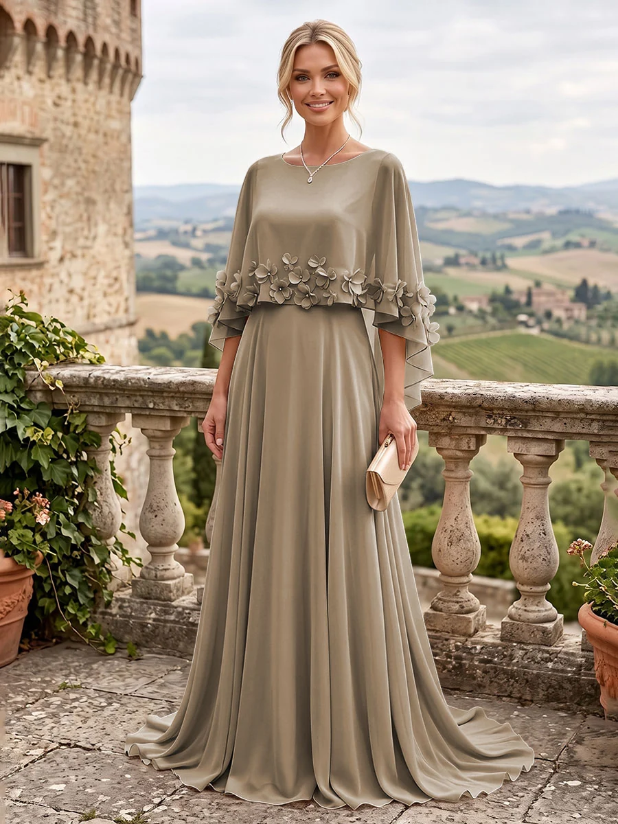 Applique Capelet Chiffon Mother Of The Bride Dress