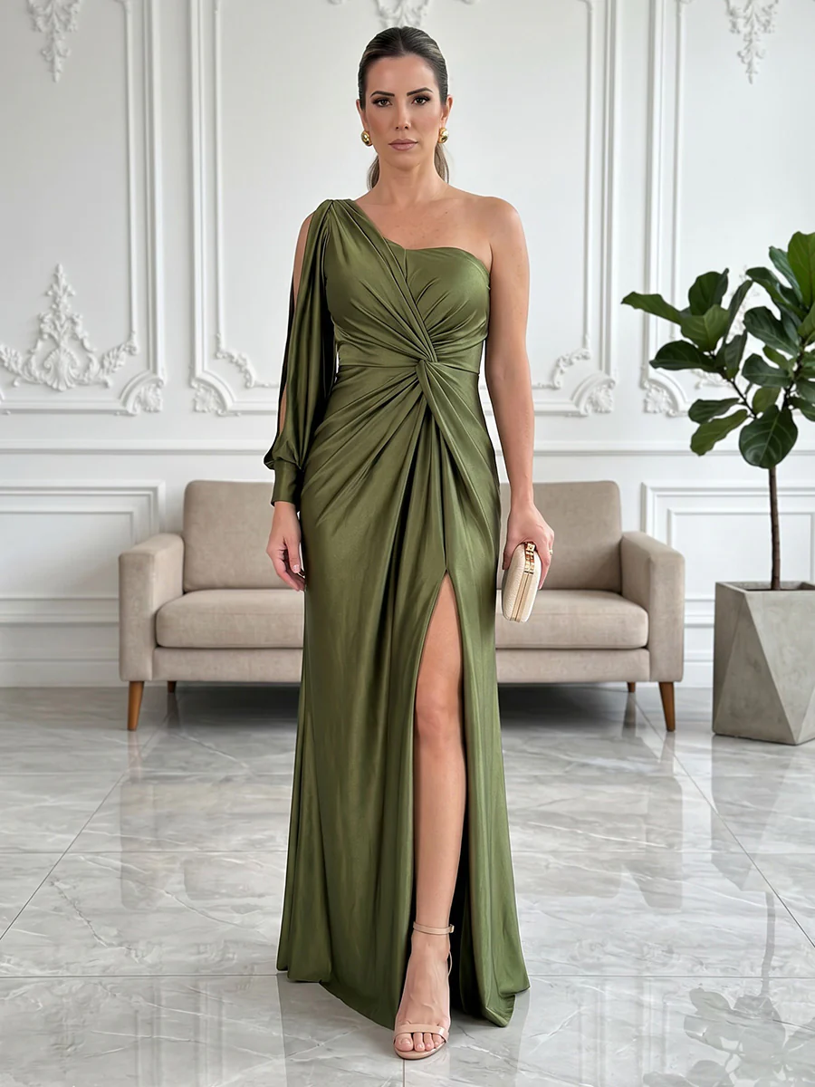 Sophisticated One-Shoulder Satin Evening Gown