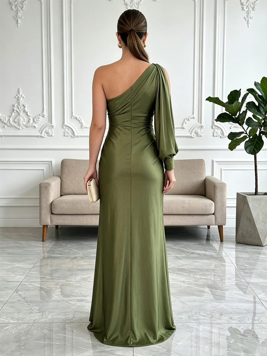 Sophisticated One-Shoulder Satin Evening Gown