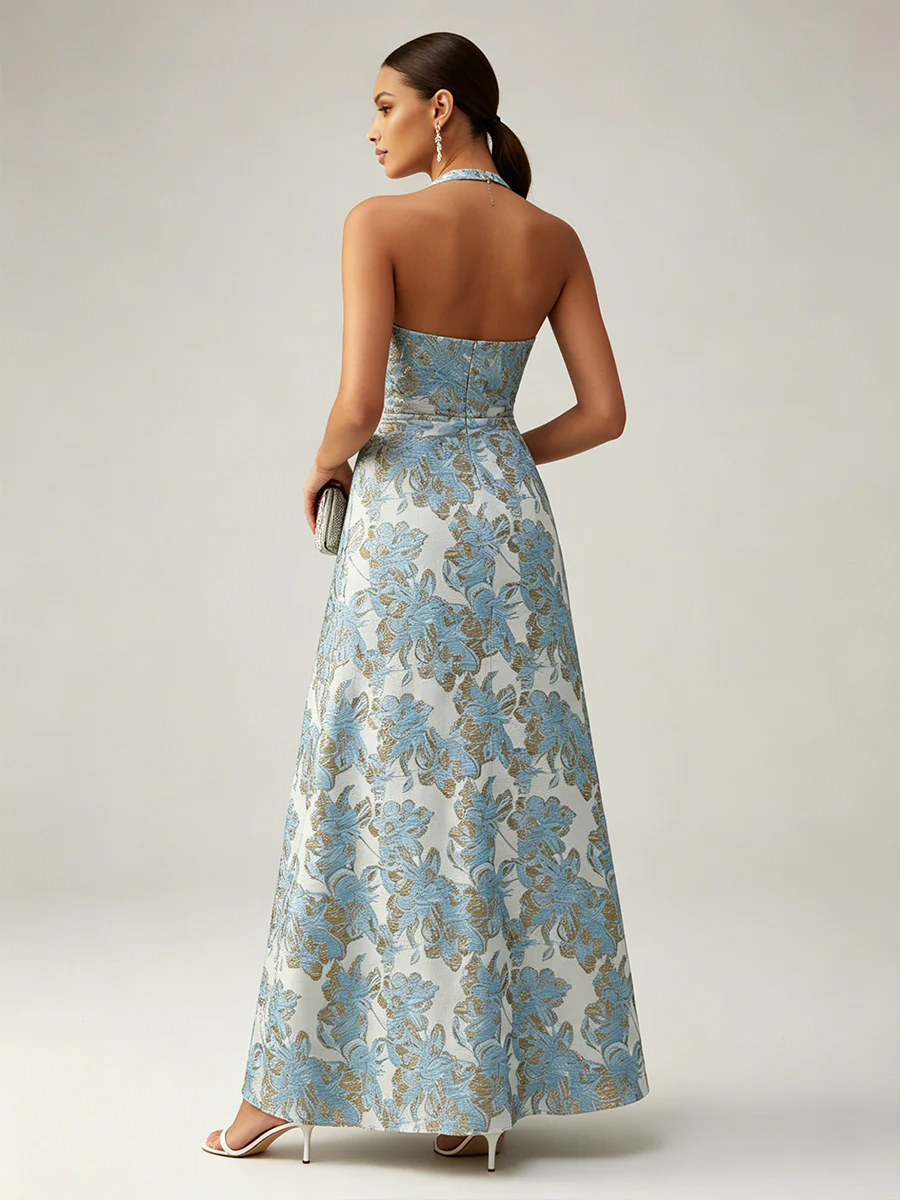 Jacquard A-Line/Princess Halter Floor-Length Evening Dresses for Women