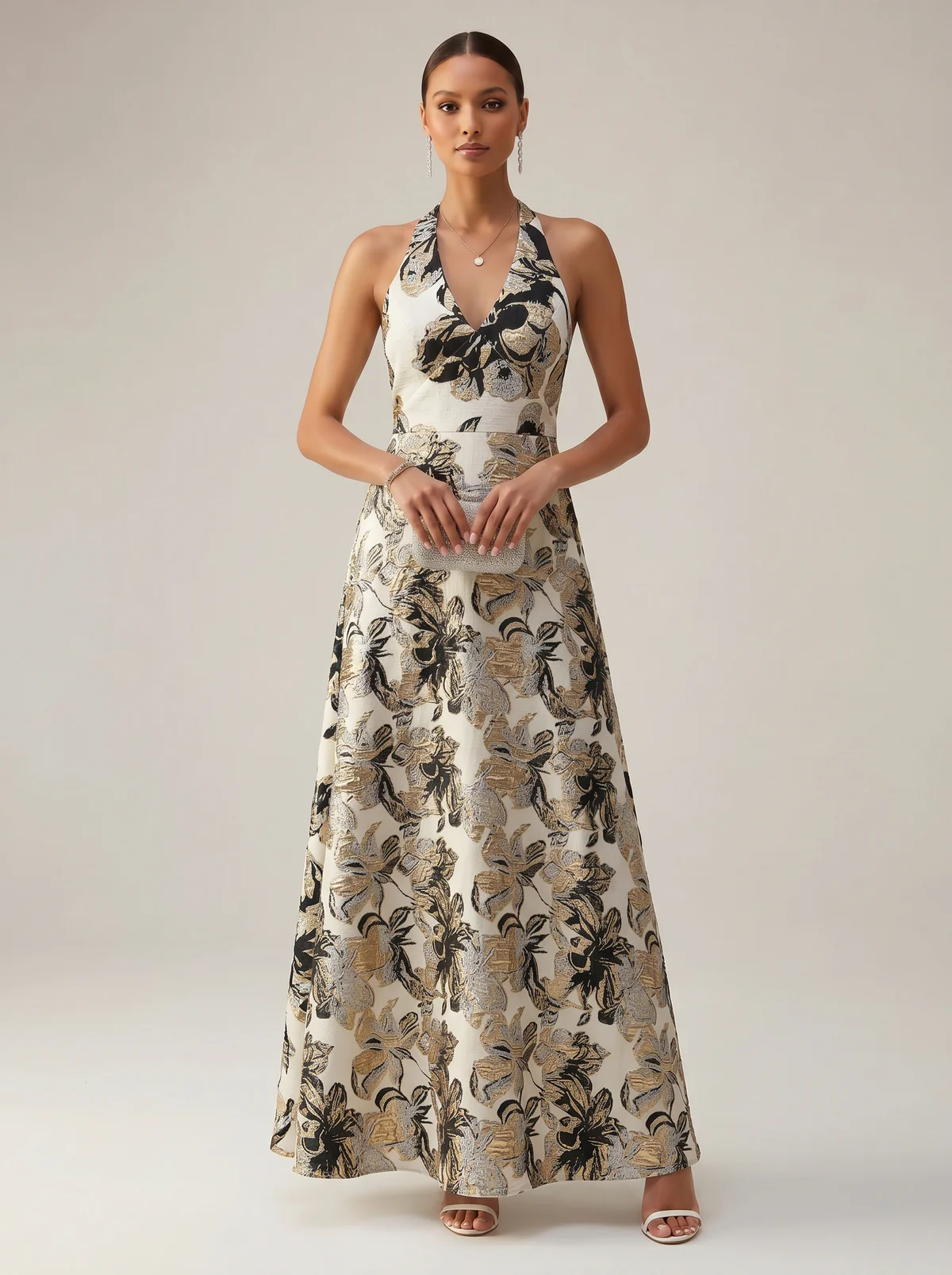 Jacquard A-Line/Princess Halter Floor-Length Evening Dresses for Women