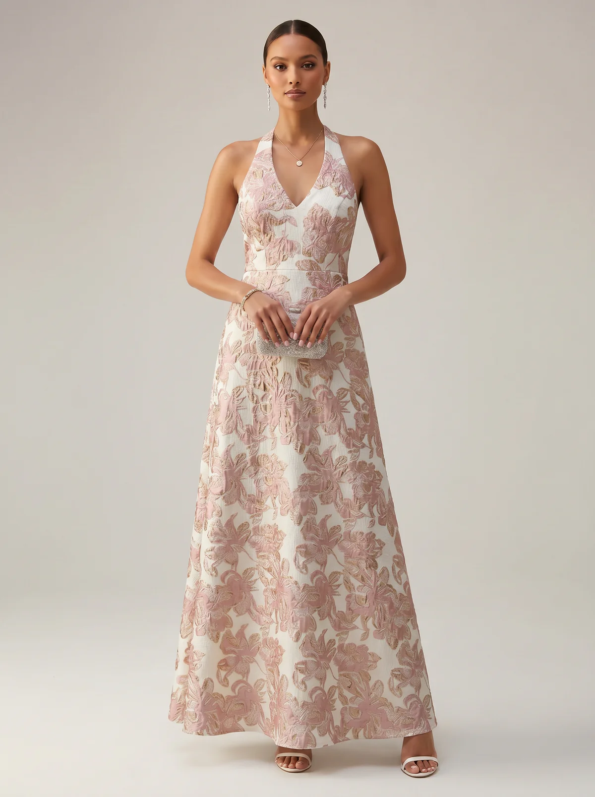 Jacquard A-Line/Princess Halter Floor-Length Evening Dresses for Women