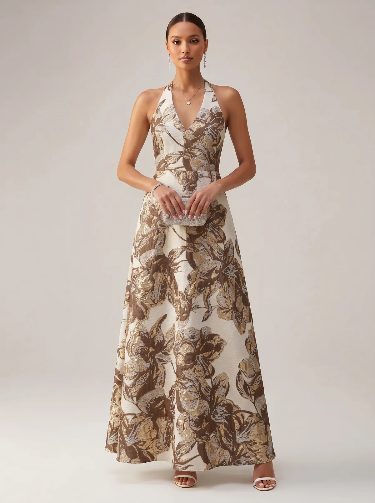 Jacquard A-Line/Princess Halter Floor-Length Evening Dresses for Women