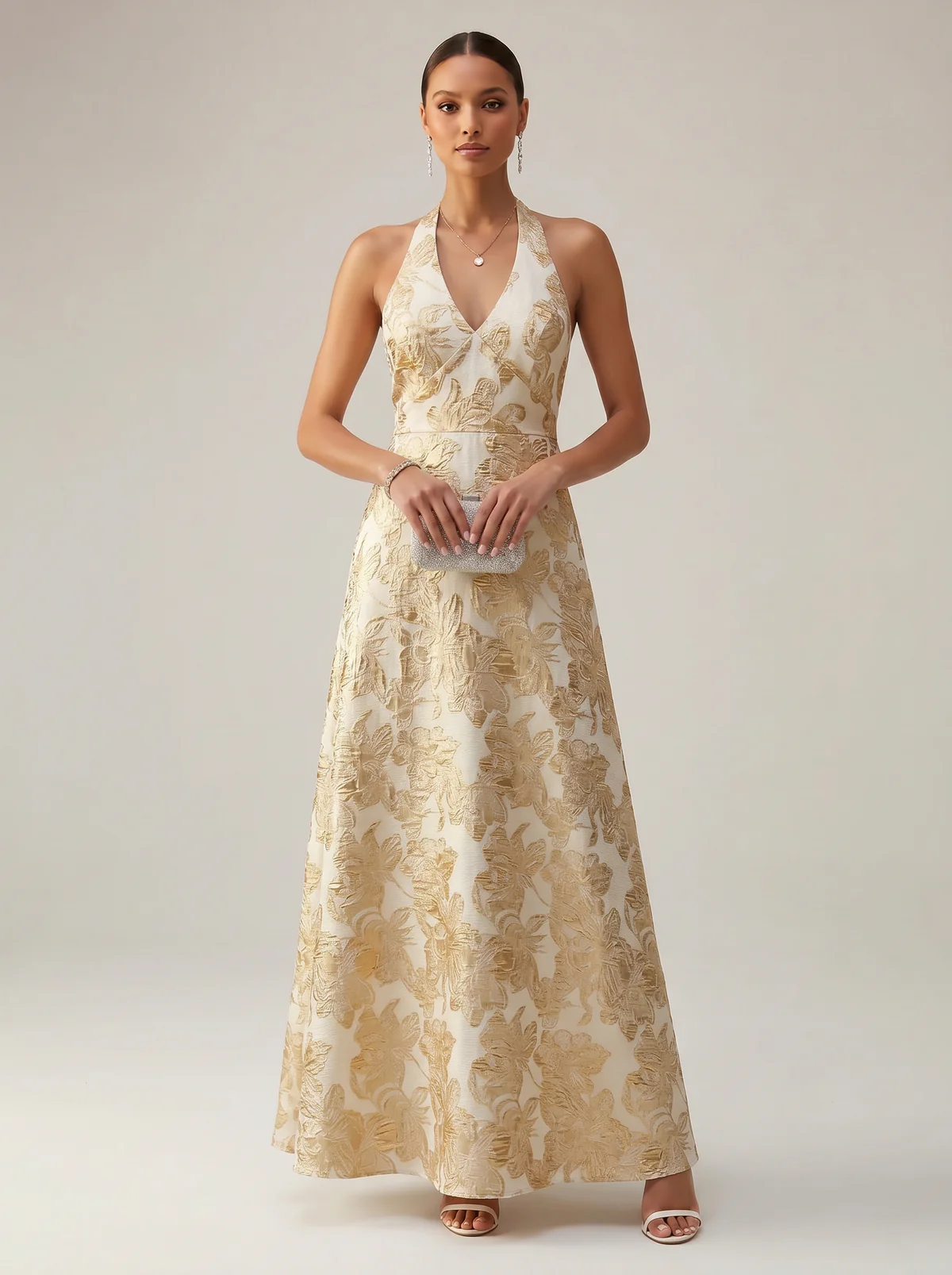 Jacquard A-Line/Princess Halter Floor-Length Evening Dresses for Women