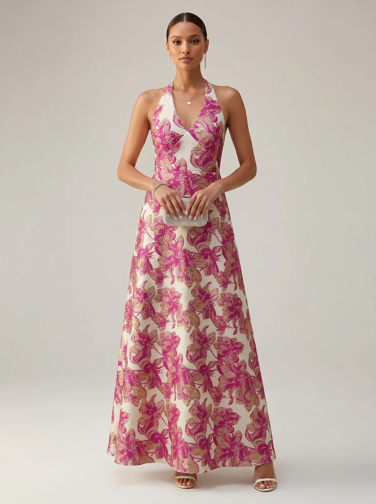 Jacquard A-Line/Princess Halter Floor-Length Evening Dresses for Women
