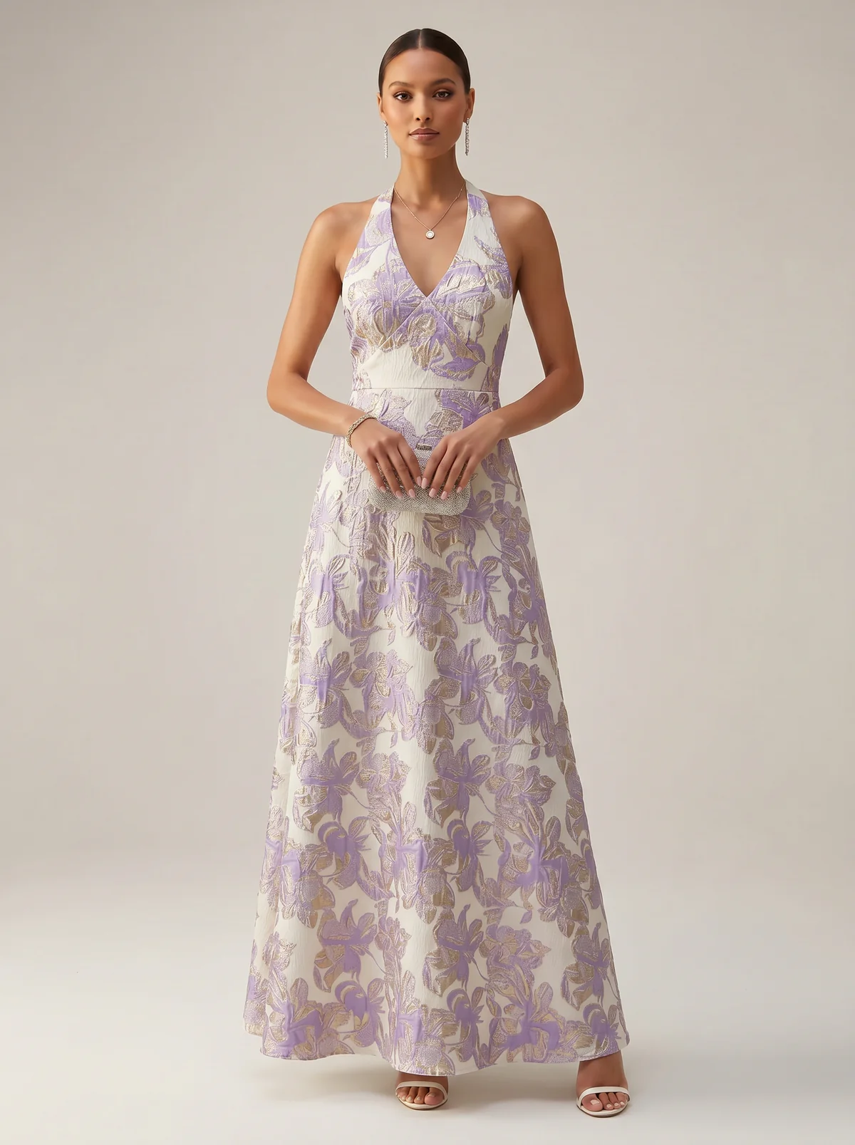 Jacquard A-Line/Princess Halter Floor-Length Evening Dresses for Women