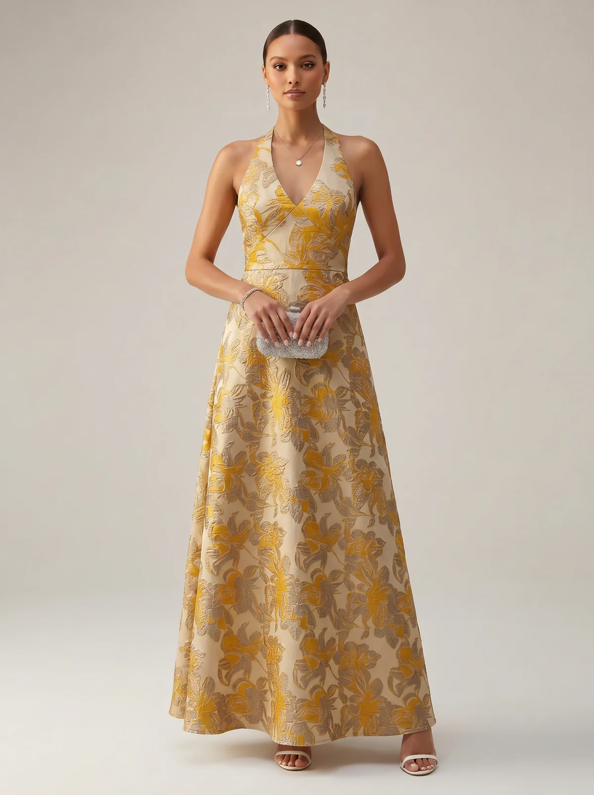 Jacquard A-Line/Princess Halter Floor-Length Evening Dresses for Women