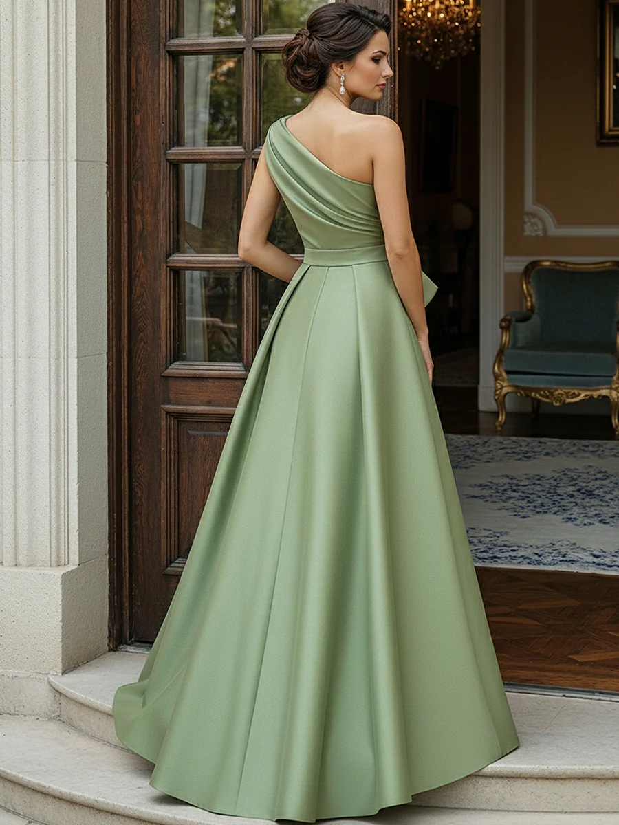 Jacquard Sheath One-Shoulder Ruched Long Evening Dresses with Bow