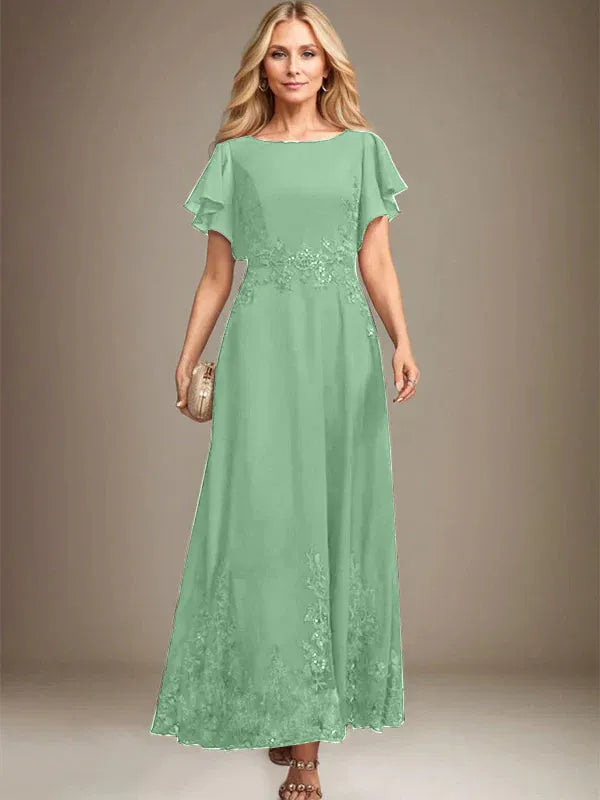 A-line Scoop Ankle-Length Lace Chiffon Mother of the Bride Dress With Sequins