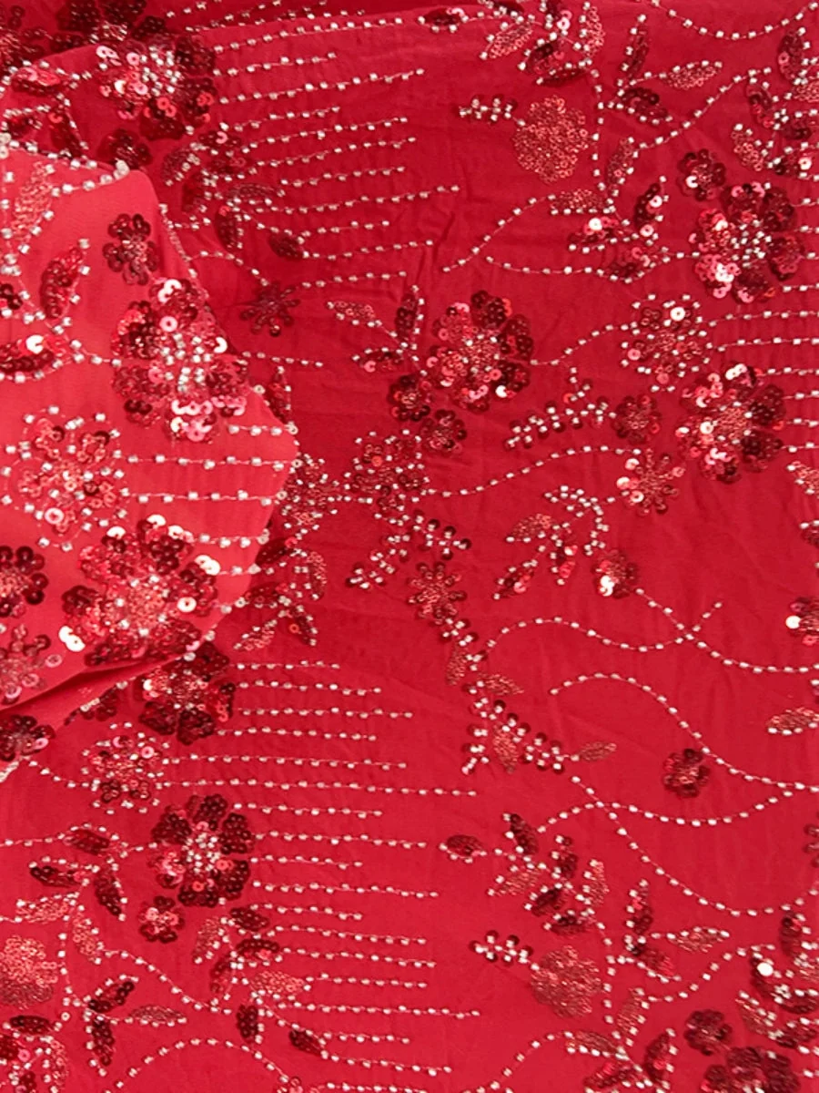 Round Neck Three-Quarter Sleeve Sequin Floral Maxi Dress