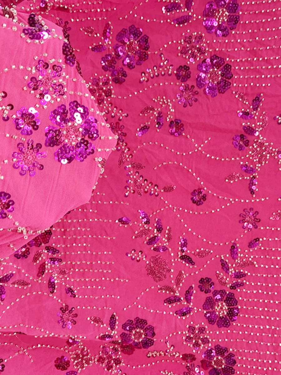 Round Neck Three-Quarter Sleeve Sequin Floral Maxi Dress