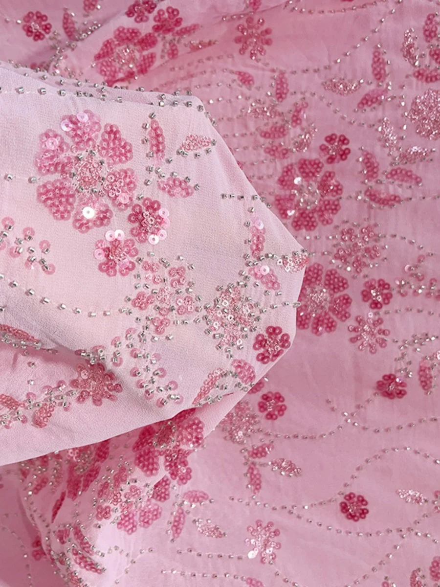 Round Neck Three-Quarter Sleeve Sequin Floral Maxi Dress