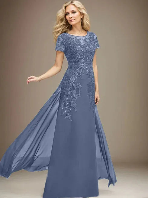 Sheath/Column Scoop Illusion Floor-Length Lace Chiffon Mother of the Bride Dress With Sequins