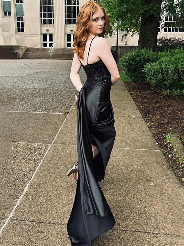 Green Mermaid Spaghetti Straps Bodice Long Prom Dress with Beads