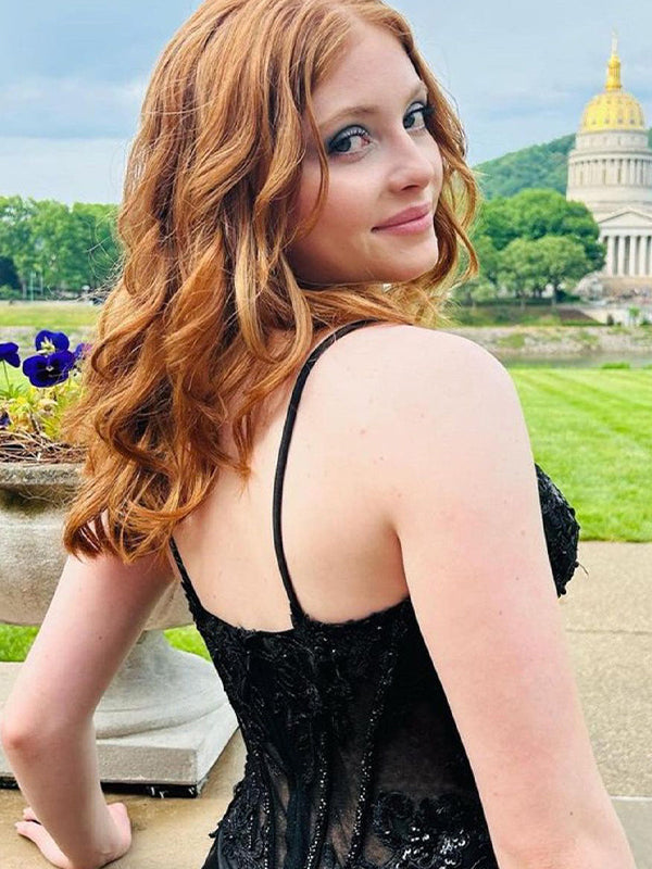 Green Mermaid Spaghetti Straps Bodice Long Prom Dress with Beads