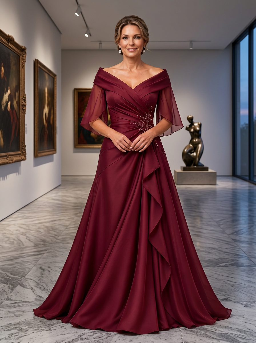 Off-The-Shoulder Beaded Chiffon Evening Gown