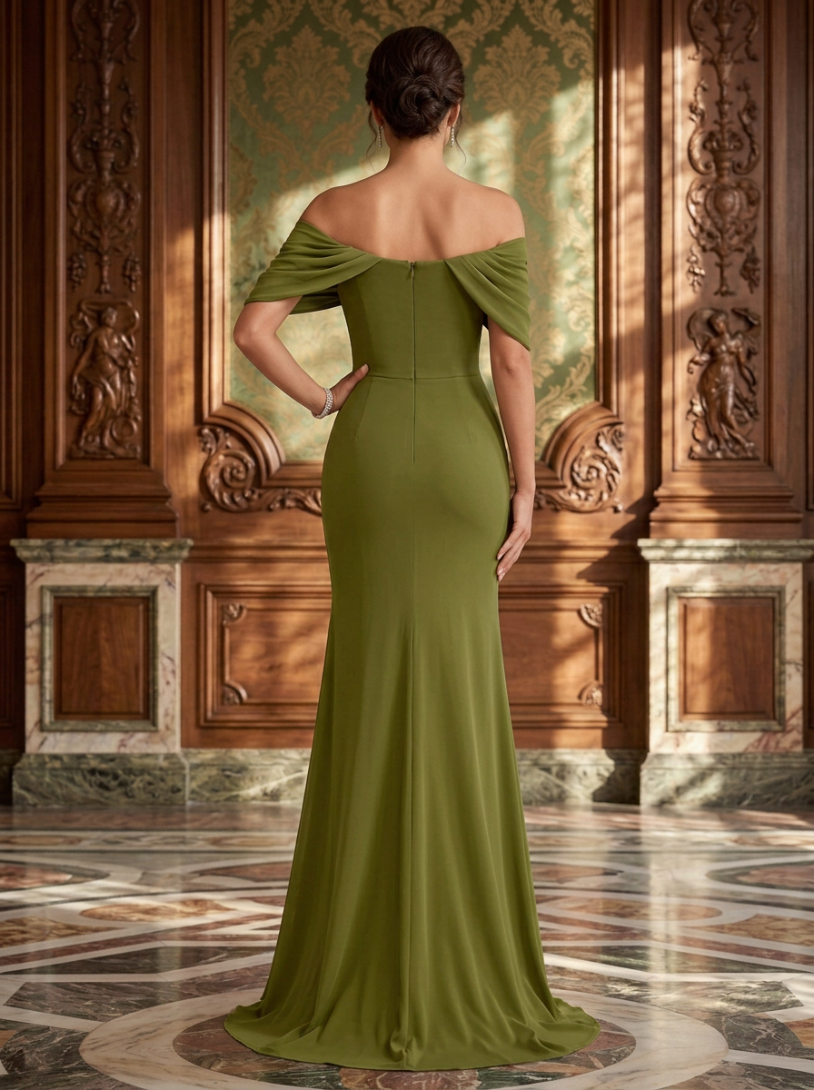 Off-Shoulder Ruched Chiffon Mermaid Evening Gown