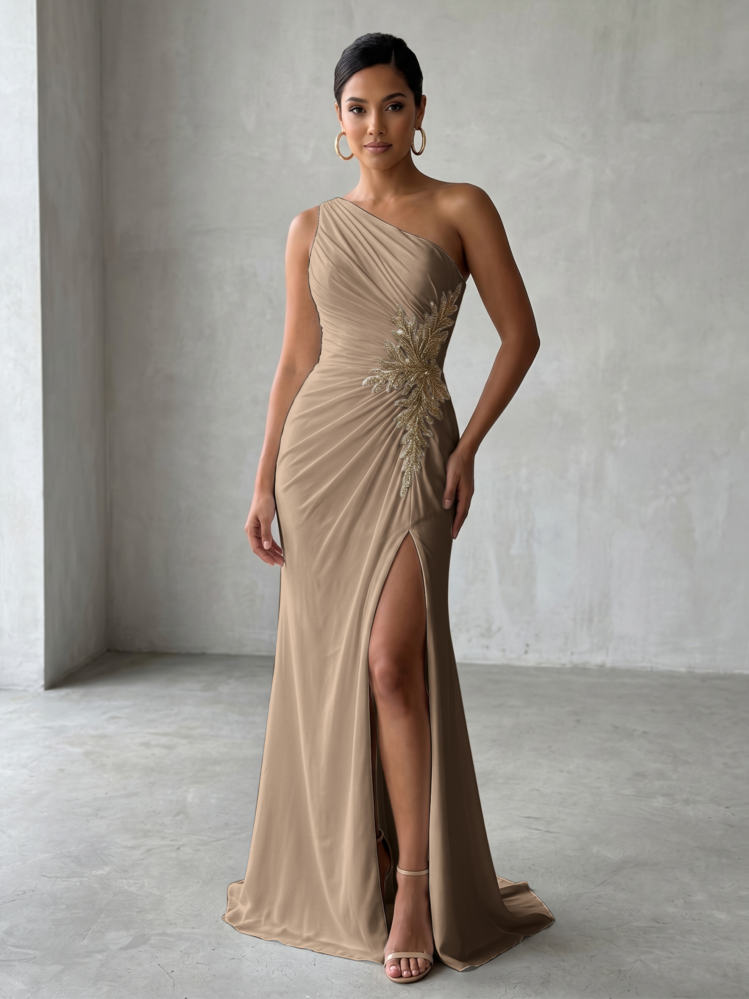 Sophisticated One-Shoulder Embellished Gown