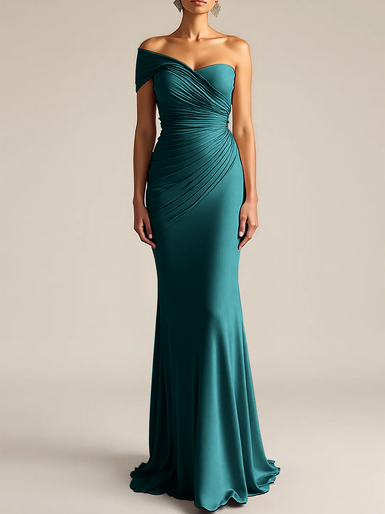 Formal Dress Light Khaki Sheath One Shoulder Maxi Dress