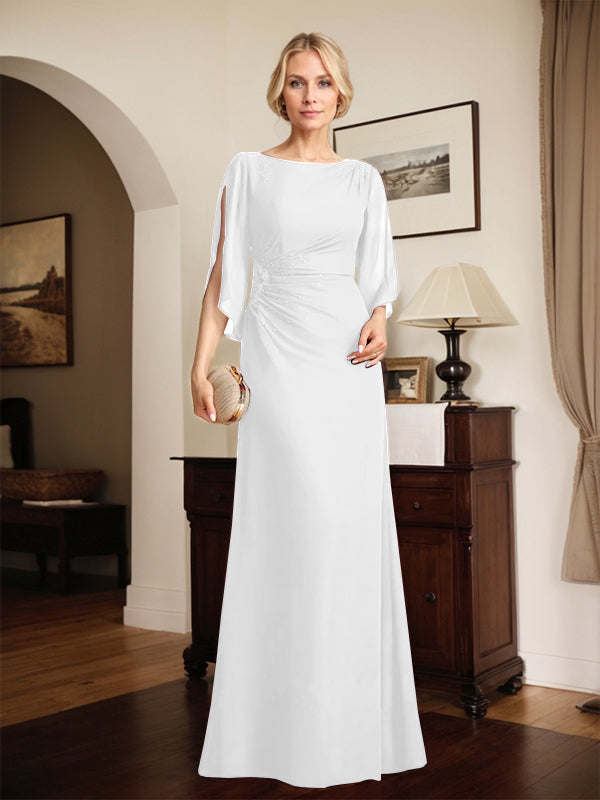 Sheath/Column Scoop Floor-Length Chiffon Mother of the Bride Dress With Pleated Beading