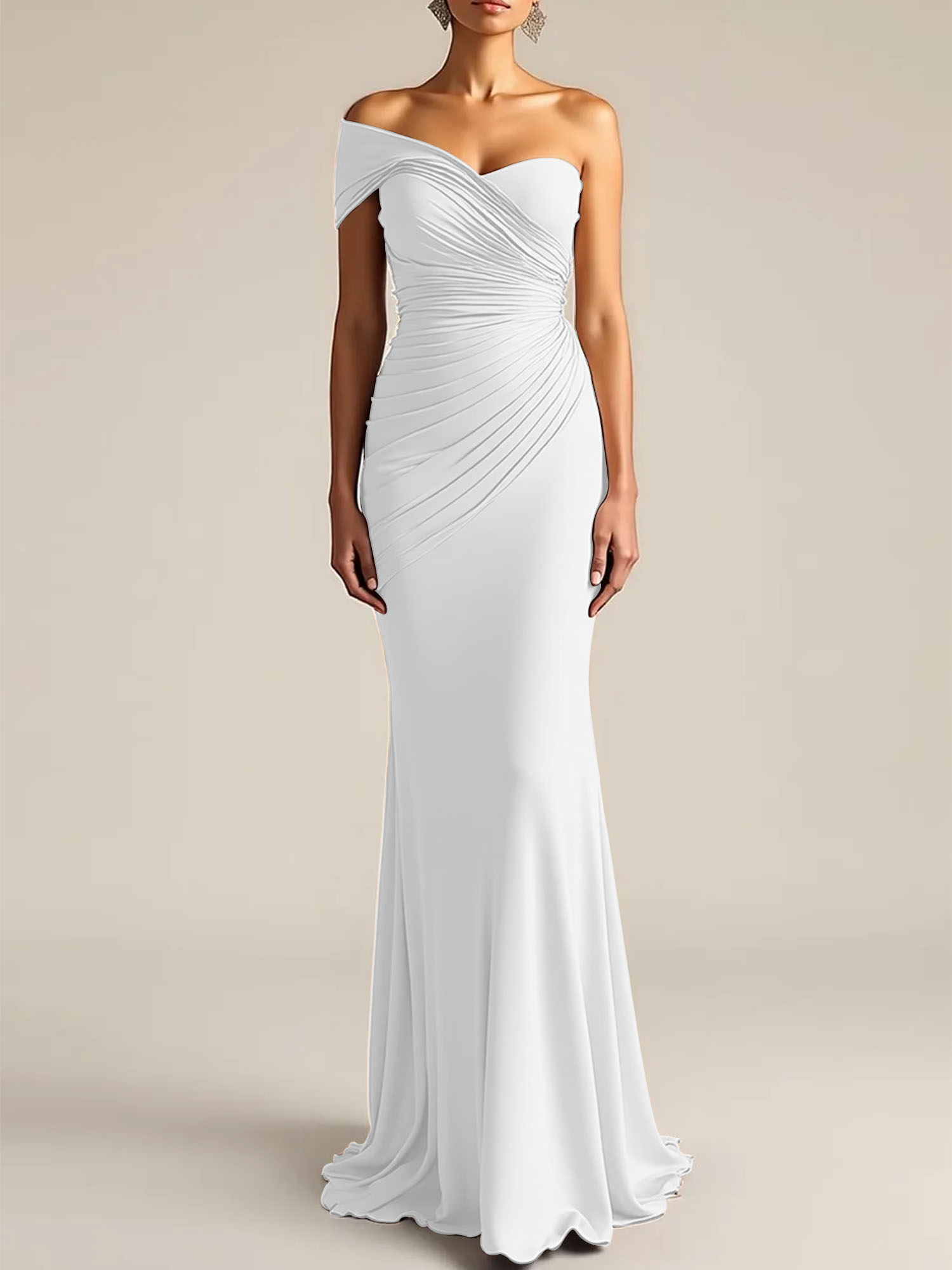 Formal Dress Light Khaki Sheath One Shoulder Maxi Dress