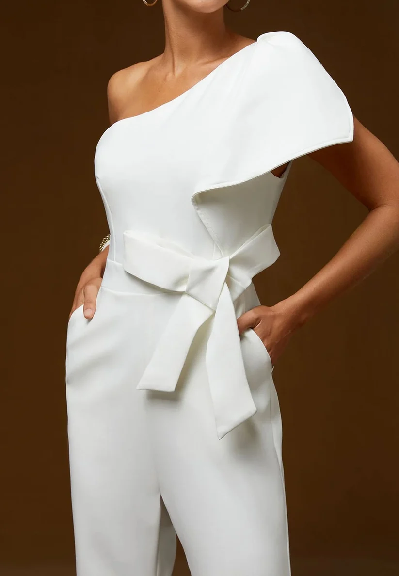 One-Shoulder Bow Wide-Leg Jumpsuit