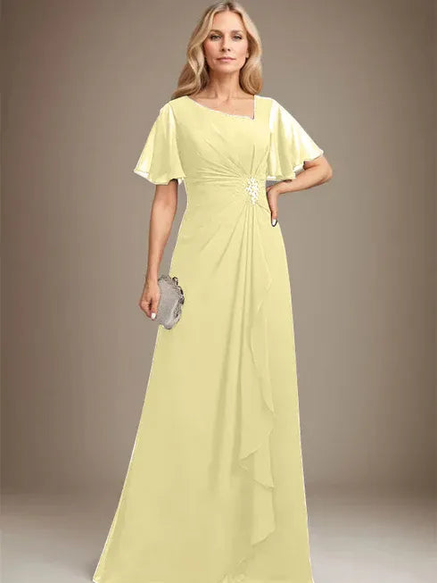 A-line Asymmetrical Floor-Length Chiffon Mother of the Bride Dress With Pleated Beading Sequins