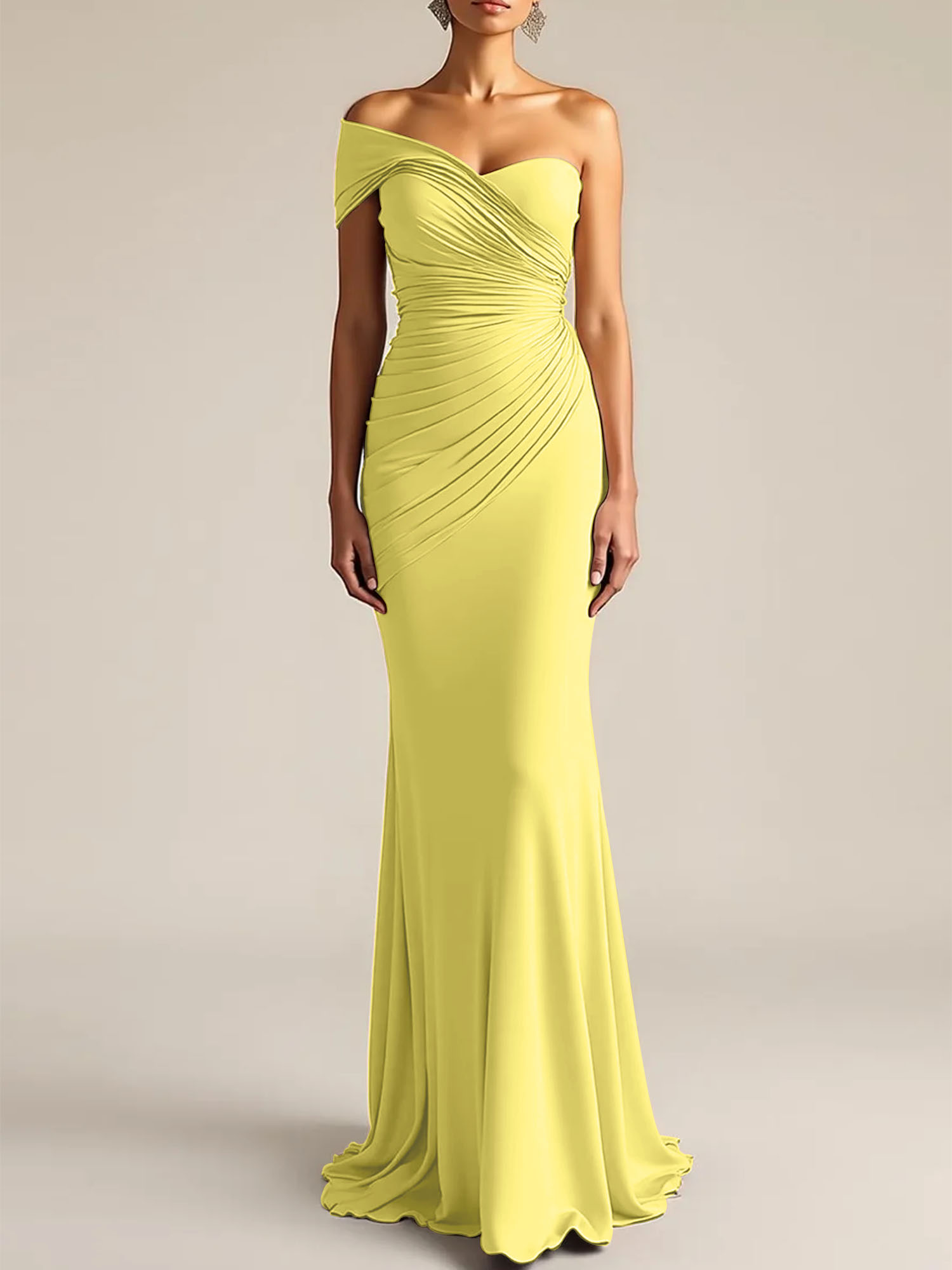 Formal Dress Light Khaki Sheath One Shoulder Maxi Dress