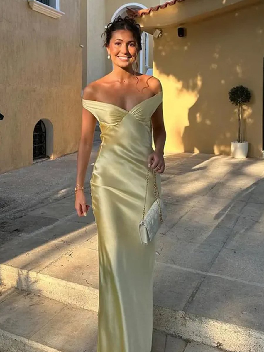 Aqua Mermaid Off The Shoulder Sheath Satin Long Prom Dress
