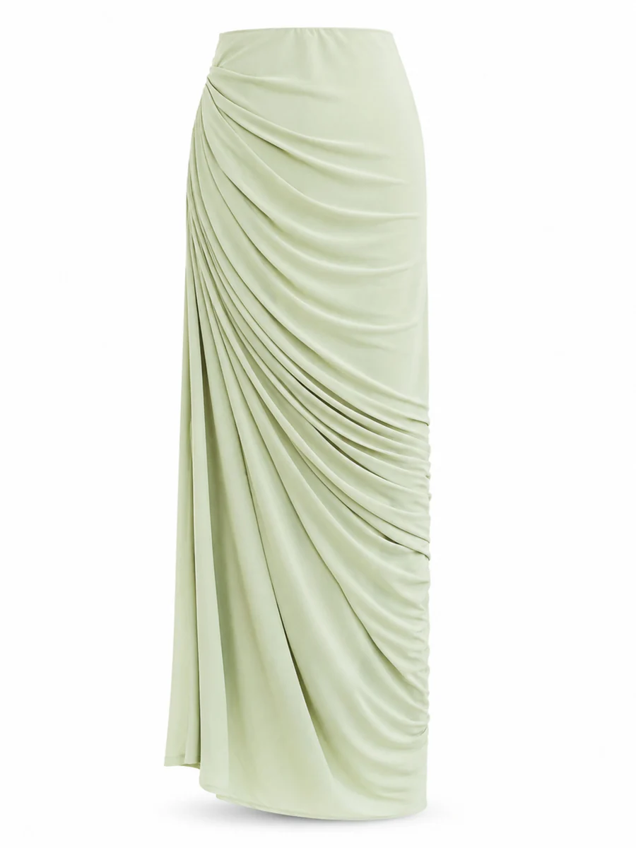 One Shoulder Top & Skirt Set-Green