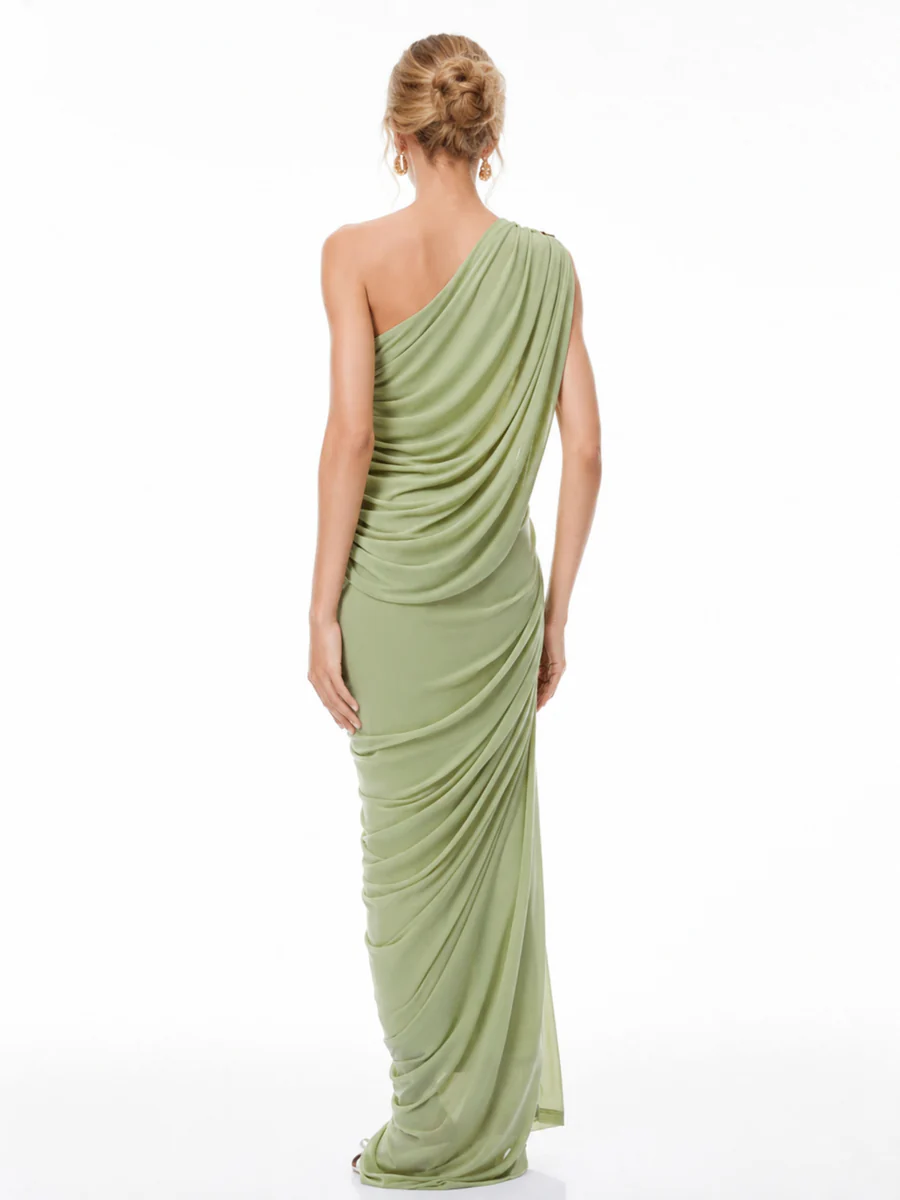 One Shoulder Top & Skirt Set-Green