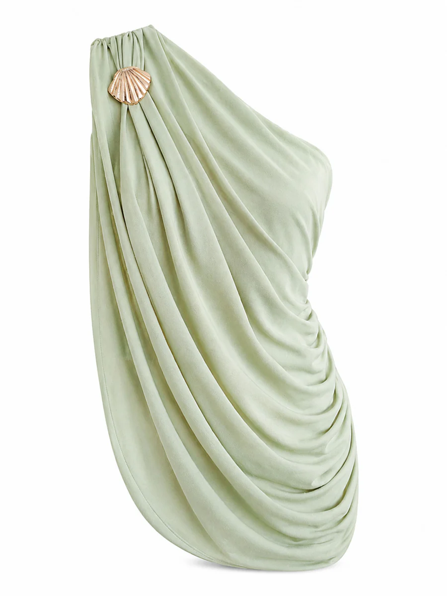 One Shoulder Top & Skirt Set-Green